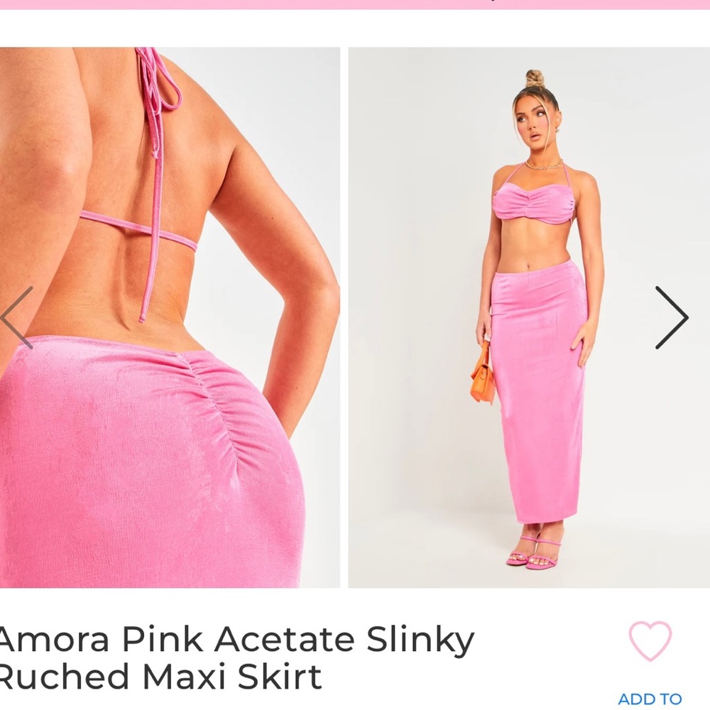 Amora Pink Acetate Slinky Ruched Maxi Skirt